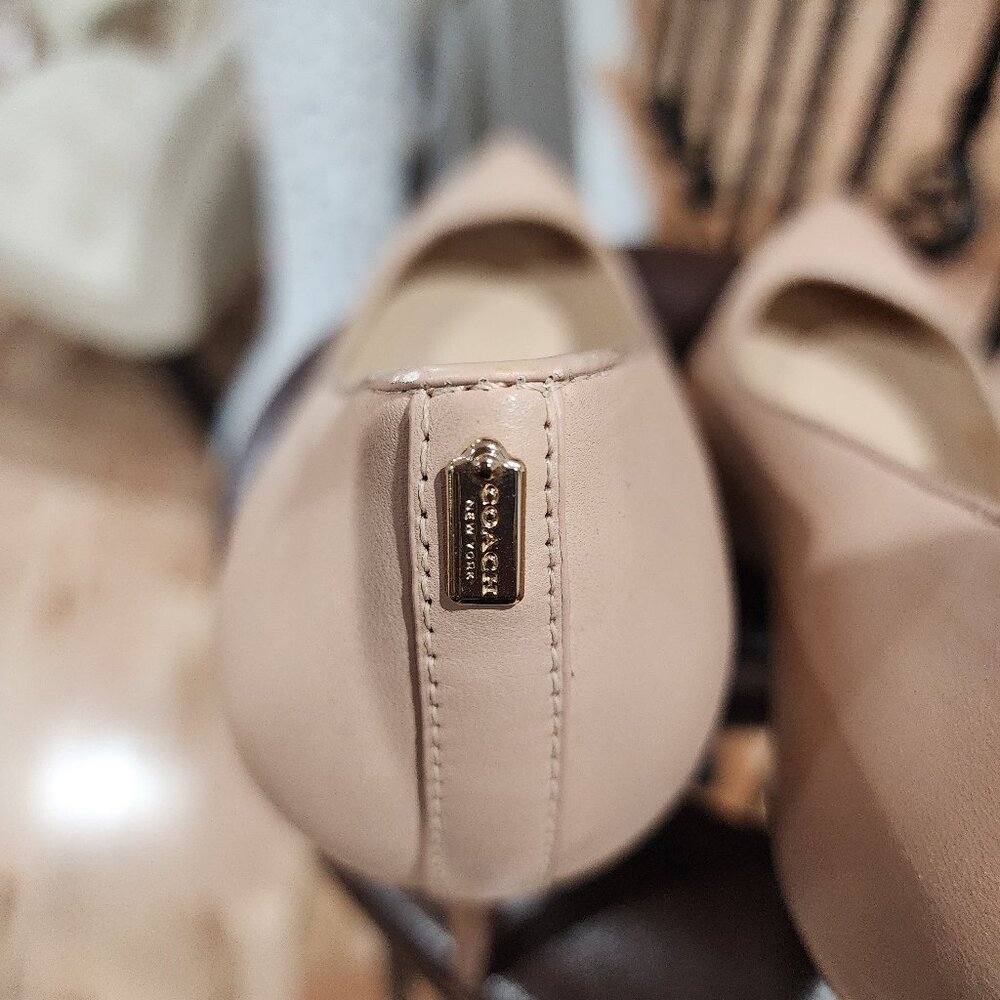 Brand New - COACH Waverly Beadchain Pumps - Nude with Gold Studs - Picture 6 of 7